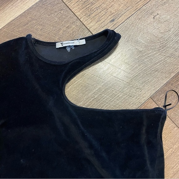 T Alexander Wang Black 90s Cut Out Velvet One Shoulder Top UUU - Picture 2 of 3